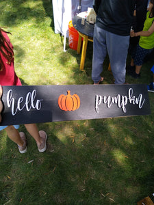 Hello Pumpkin Fall Raised Metal Sign